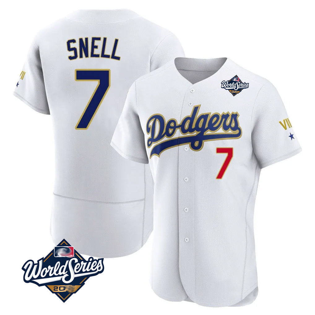Johmsee LA.Dodgers #7 Blake Snell Player Gold White 2026 Collection Stadium Limited Elite World Series Stitched Jerseys