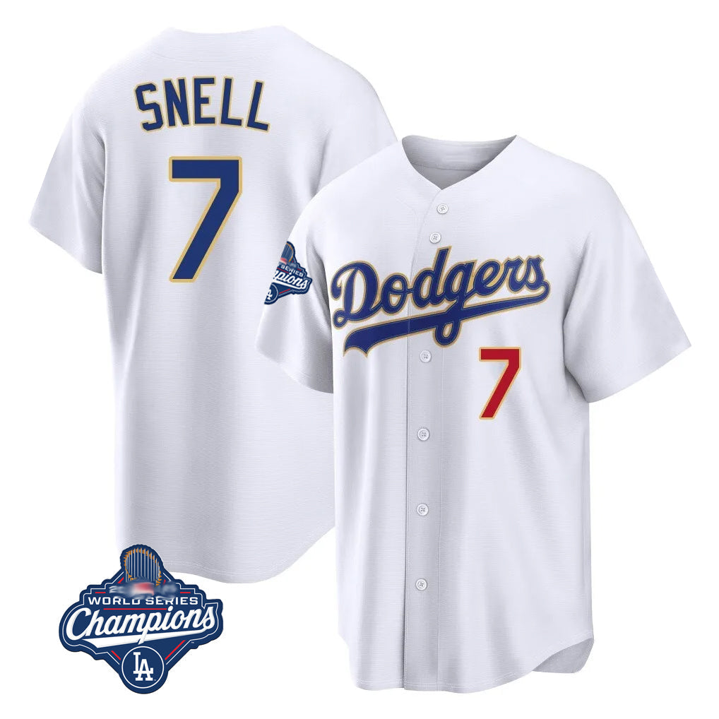 Johmsee LA.Dodgers #7 Blake Snell Player Gold White 2026 Collection Stadium Limited World Series Meet Stitched Jerseys