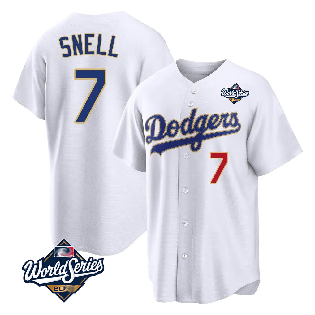 Johmsee LA.Dodgers #7 Blake Snell Player Gold White 2026 Collection Stadium Limited World Series Stitched Jerseys