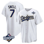 Johmsee LA.Dodgers #7 Blake Snell Player Gold White World Series Home Game Stitched Jerseys