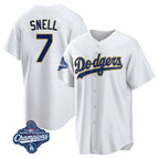 Johmsee LA.Dodgers #7 Blake Snell Player Gold White World Series Meet Home Game Stitched Jerseys