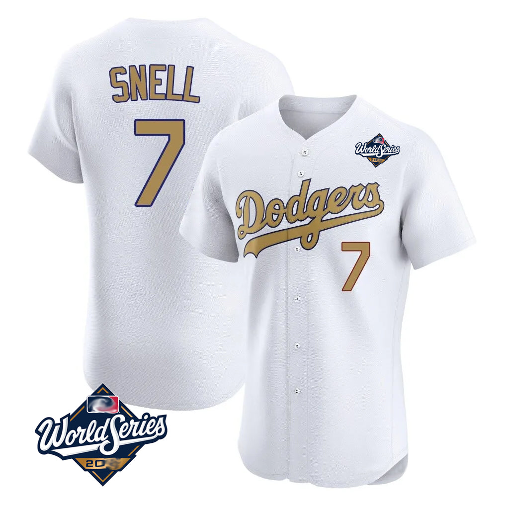 Johmsee LA.Dodgers #7 Blake Snell Player Gold World Series Limited Elite Home Stitched Jerseys