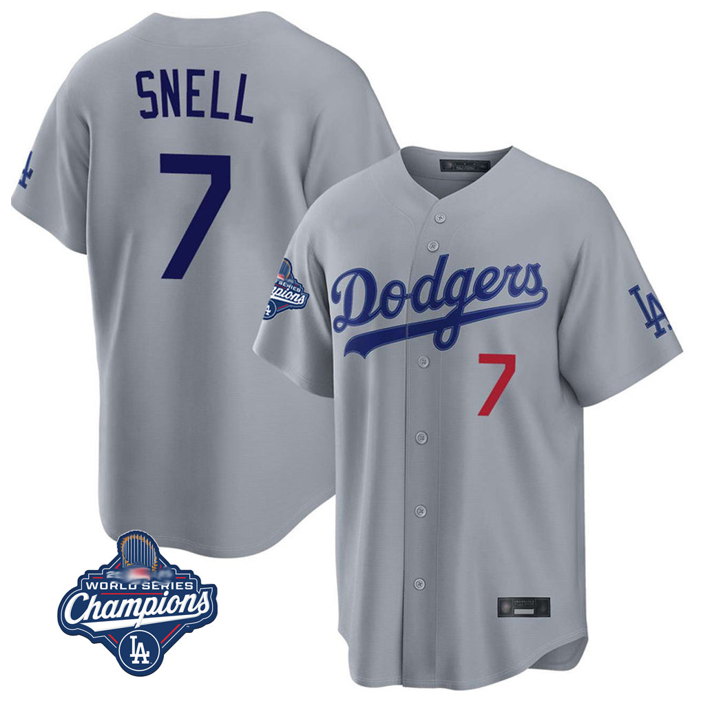 Johmsee LA.Dodgers #7 Blake Snell Player Gray Game World Series Meet Home Stitched Jerseys