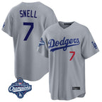 Johmsee LA.Dodgers #7 Blake Snell Player Gray Game World Series Meet Home Stitched Jerseys