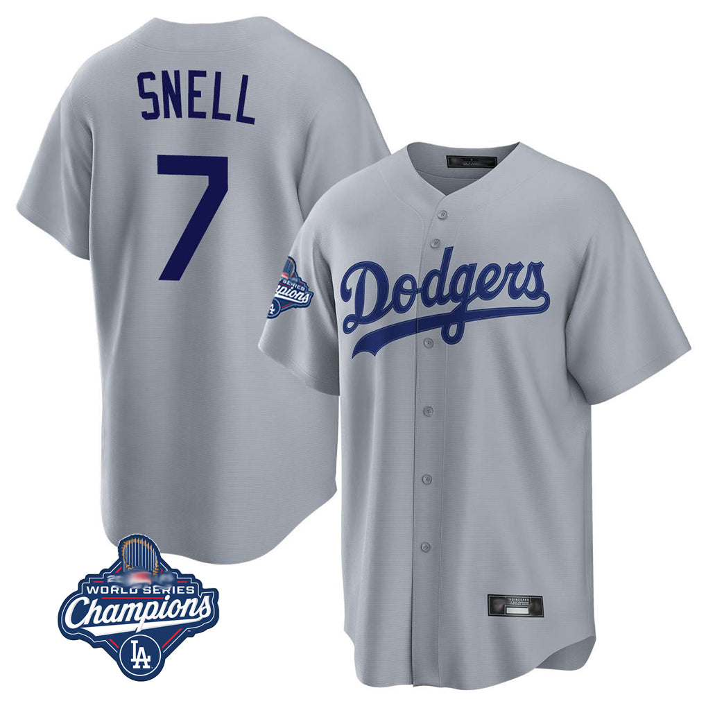 Johmsee LA.Dodgers #7 Blake Snell Player Gray Game World Series Meet Stitched Jerseys