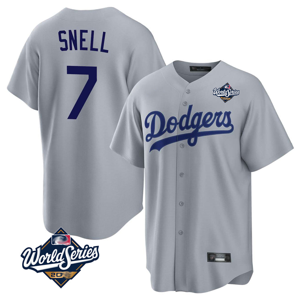 Johmsee LA.Dodgers #7 Blake Snell Player Gray Game World Series Stitched Jerseys