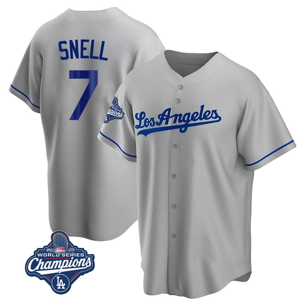 Johmsee LA.Dodgers #7 Blake Snell Player Gray World Series Meet Road Game Stitched Jerseys