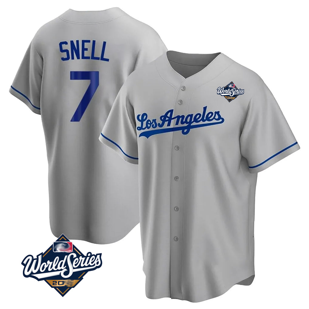 Johmsee LA.Dodgers #7 Blake Snell Player Gray World Series Road Game Stitched Jerseys