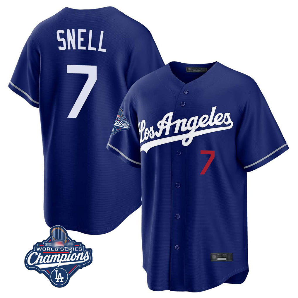 Johmsee LA.Dodgers #7 Blake Snell Player Royal Game World Series Meet Home Stitched Jerseys