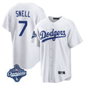 Johmsee LA.Dodgers #7 Blake Snell Player White Game World Series Meet Stitched Jerseys