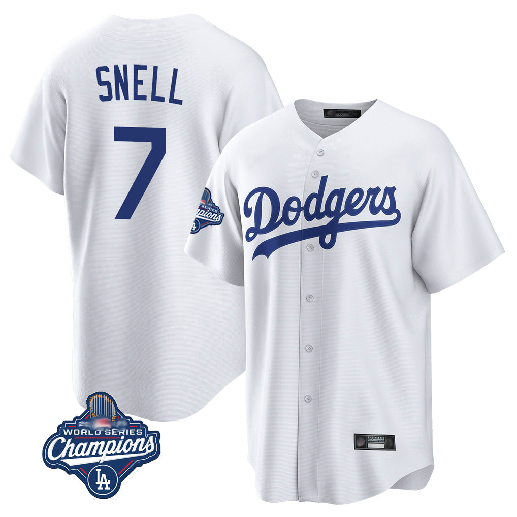 Johmsee LA.Dodgers #7 Blake Snell Player White Game World Series Meet Stitched Jerseys