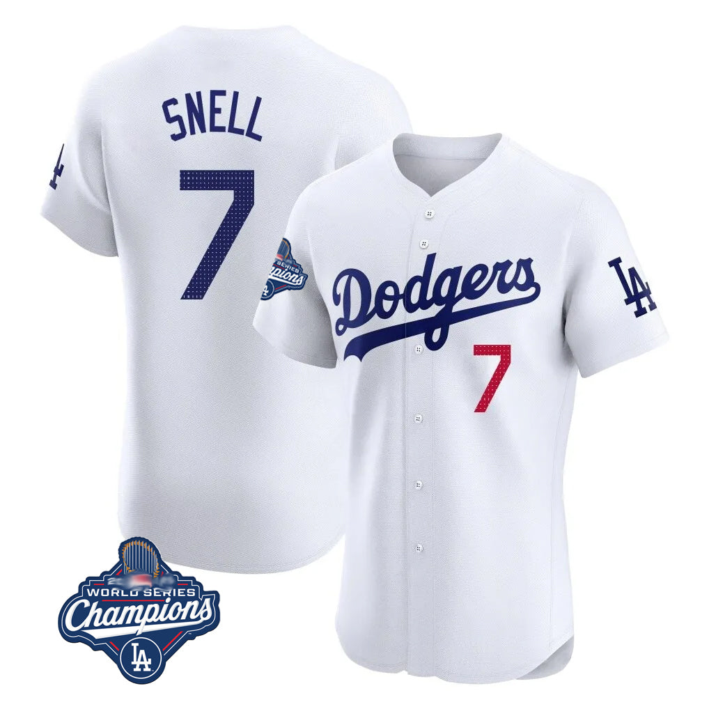 Johmsee LA.Dodgers #7 Blake Snell Player White Limited Elite World Series Meet Home Stitched Jerseys