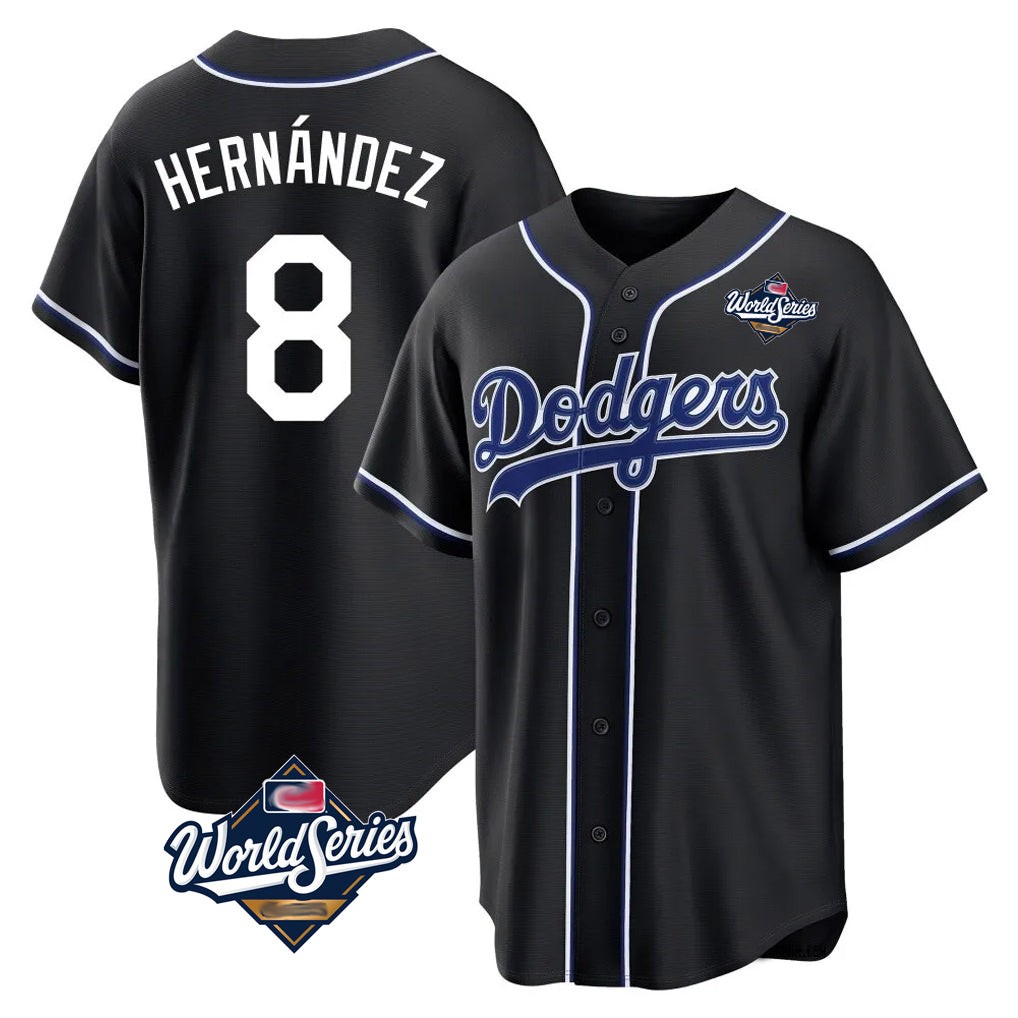 Johmsee LA.Dodgers #8 Enrique Hern¡§¡éndez Player Black World Series Carbon Limited Home Stitched Jerseys