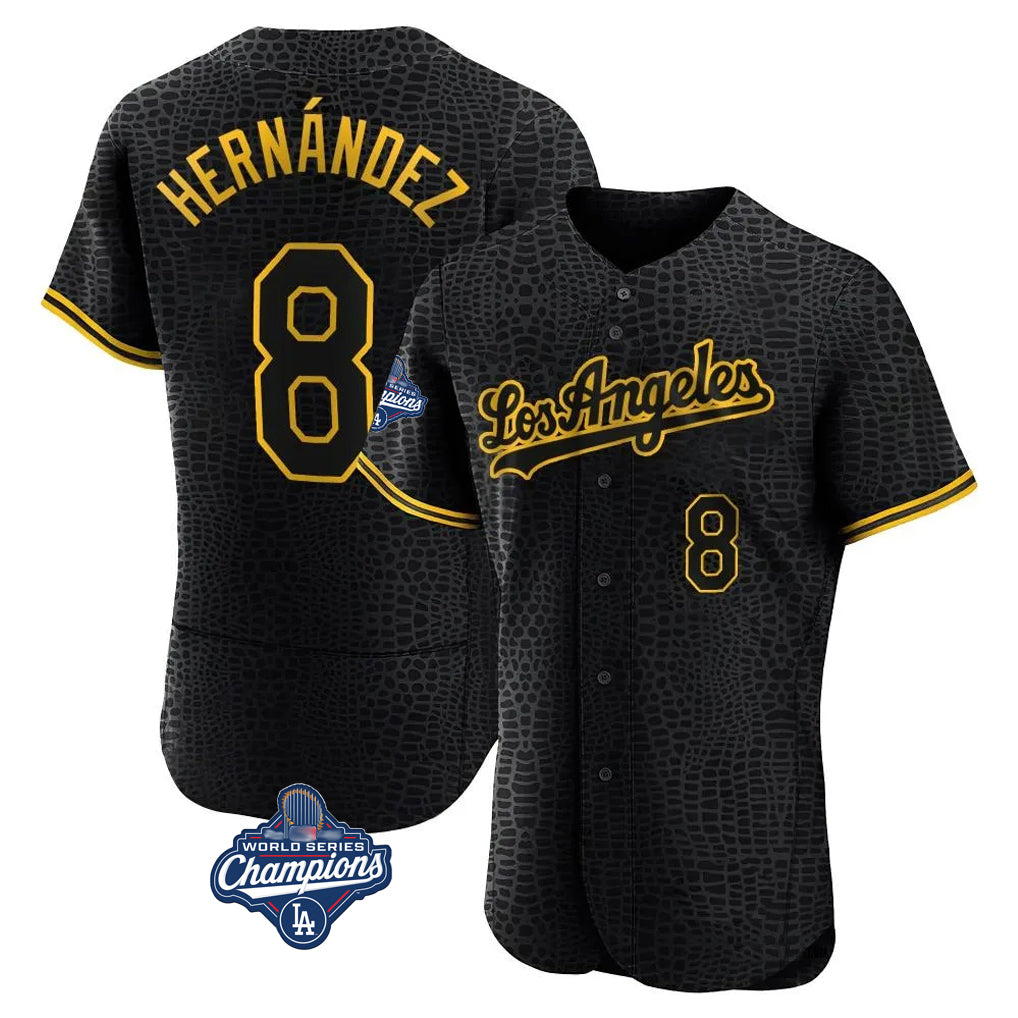 Johmsee LA.Dodgers #8 Enrique Hern¡§¡éndez Player Black World Series Meet Snake Skin City Limited Elite Home Stitched Jerseys