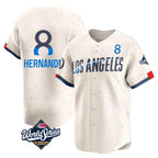 Johmsee LA.Dodgers #8 Enrique Hern¡§¡éndez Player Cream World Series City Connect Limited Home Stitched Jerseys