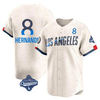 Johmsee LA.Dodgers #8 Enrique Hern¡§¡éndez Player Cream World Series Meet City Connect Limited Home Stitched Jerseys