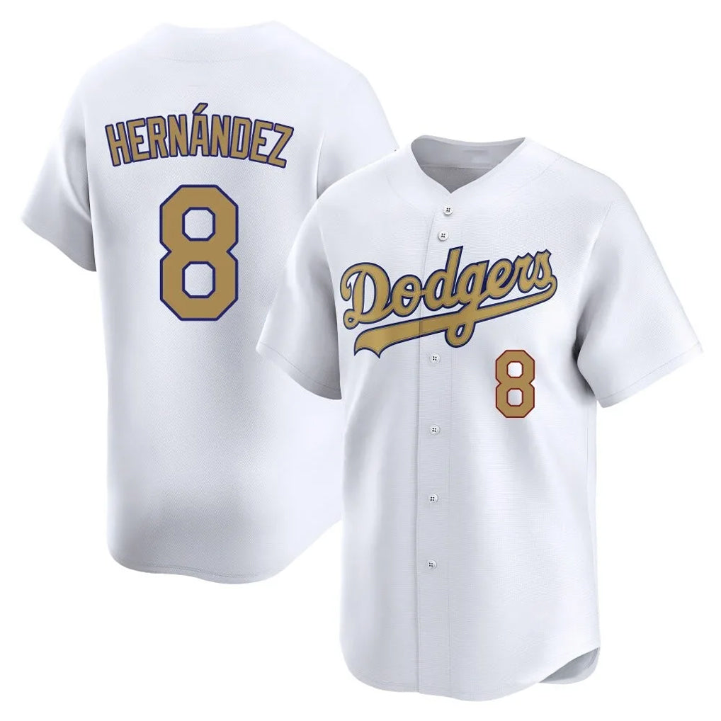 Johmsee LA.Dodgers #8 Enrique Hern¡§¡éndez Player Gold Collection Limited Home Stitched Jerseys