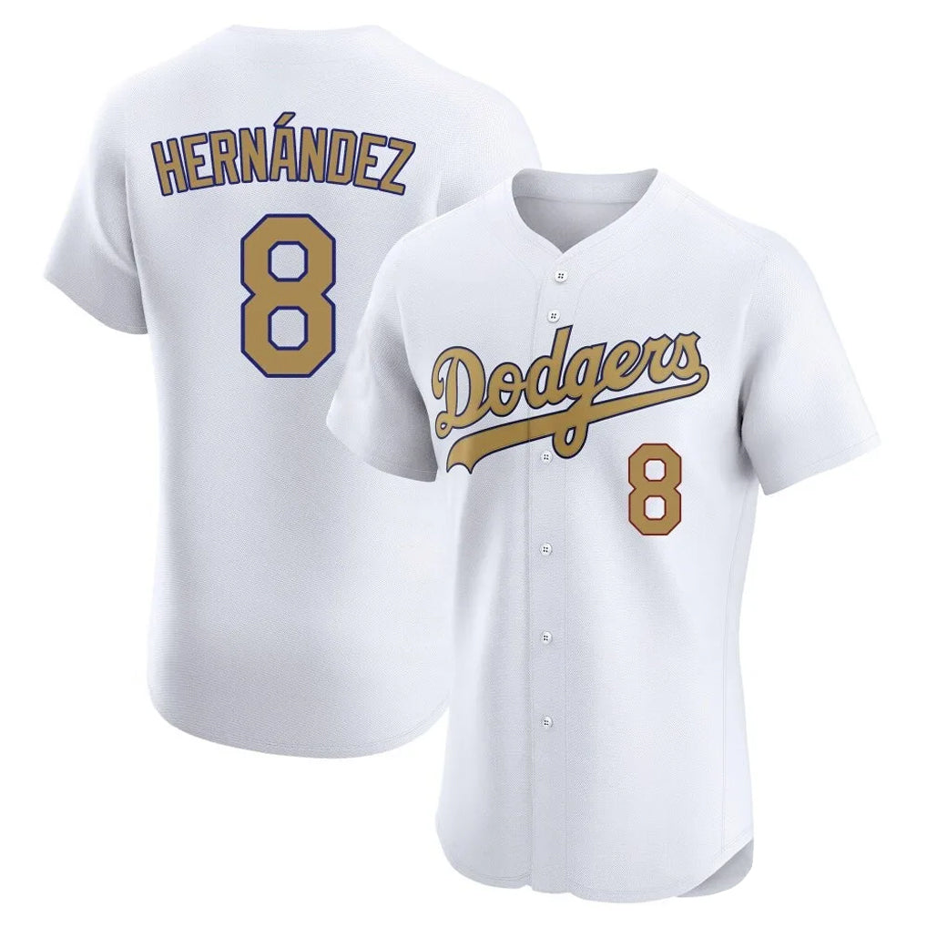 Johmsee LA.Dodgers #8 Enrique Hern¡§¡éndez Player Gold Limited Elite Home Stitched Jerseys