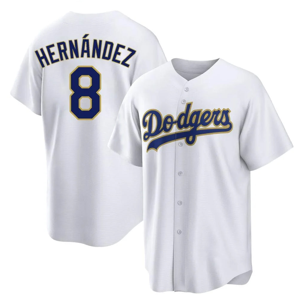Johmsee LA.Dodgers #8 Enrique Hern¡§¡éndez Player Gold White 2026 Collection Stadium Game Stitched Jerseys