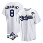 Johmsee LA.Dodgers #8 Enrique Hern¡§¡éndez Player Gold White World Series 2026 Collection Stadium Game Stitched Jerseys