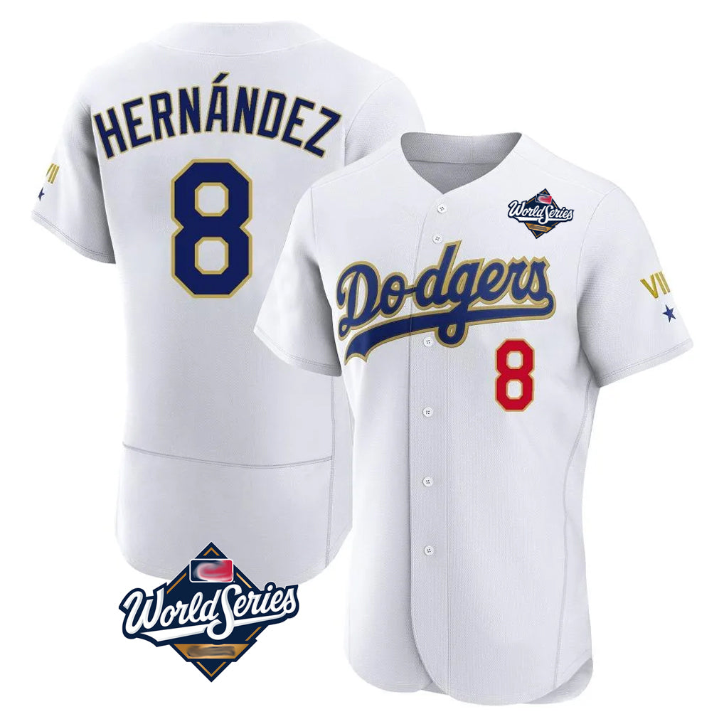 Johmsee LA.Dodgers #8 Enrique Hern¡§¡éndez Player Gold White World Series 2026 Collection Stadium Limited Elite Stitched Jerseys