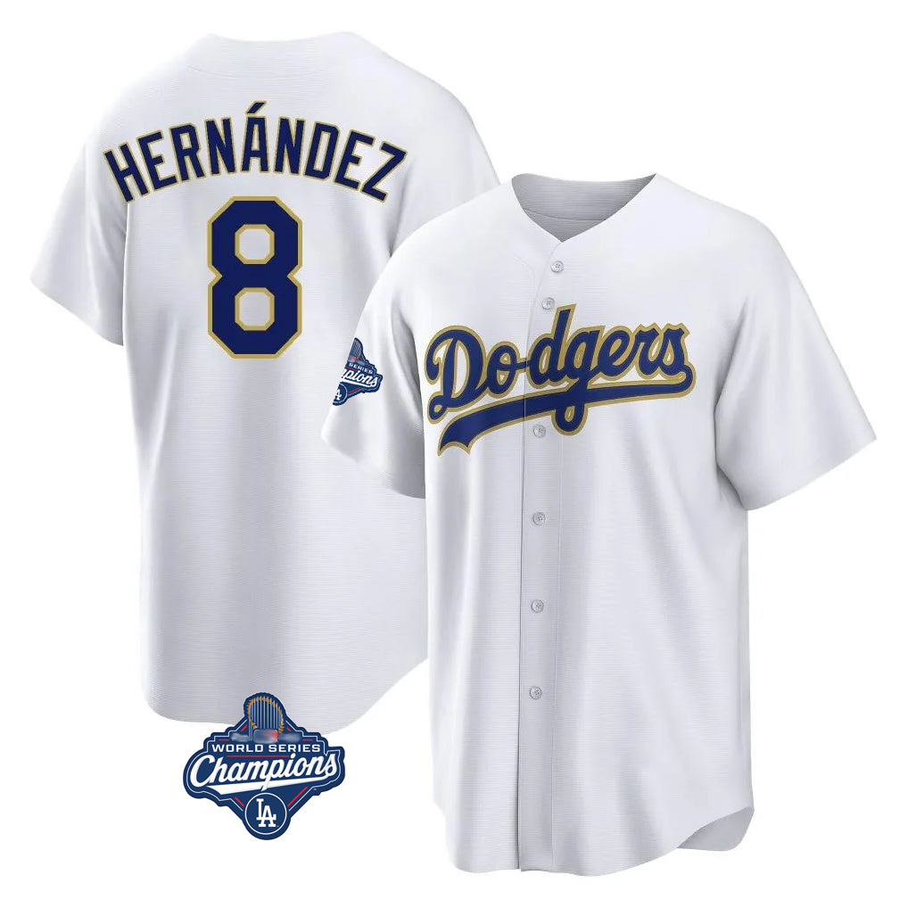Johmsee LA.Dodgers #8 Enrique Hern¡§¡éndez Player Gold White World Series Meet 2026 Collection Stadium Game Stitched Jerseys