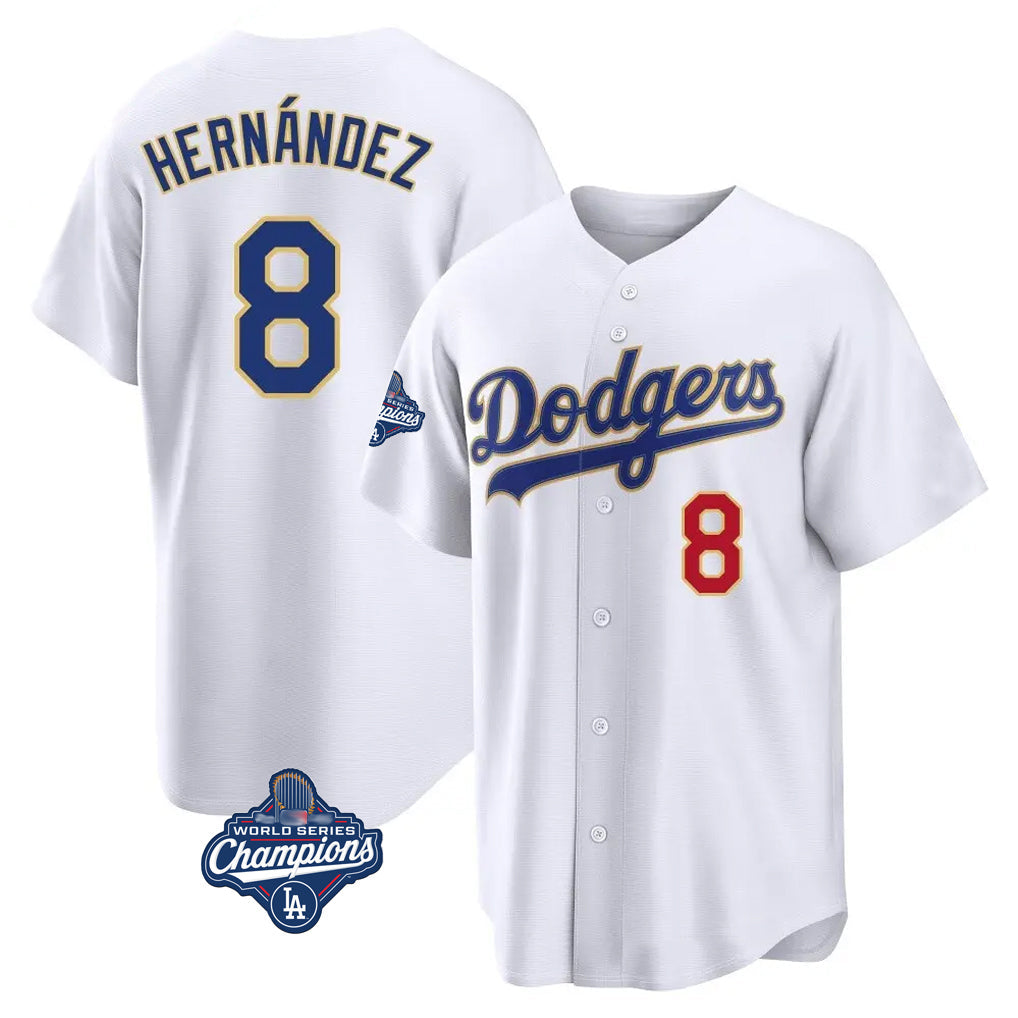 Johmsee LA.Dodgers #8 Enrique Hern¨¢ndez Player Gold White World Series Meet 2026 Collection Stadium Limited Stitched Jerseys