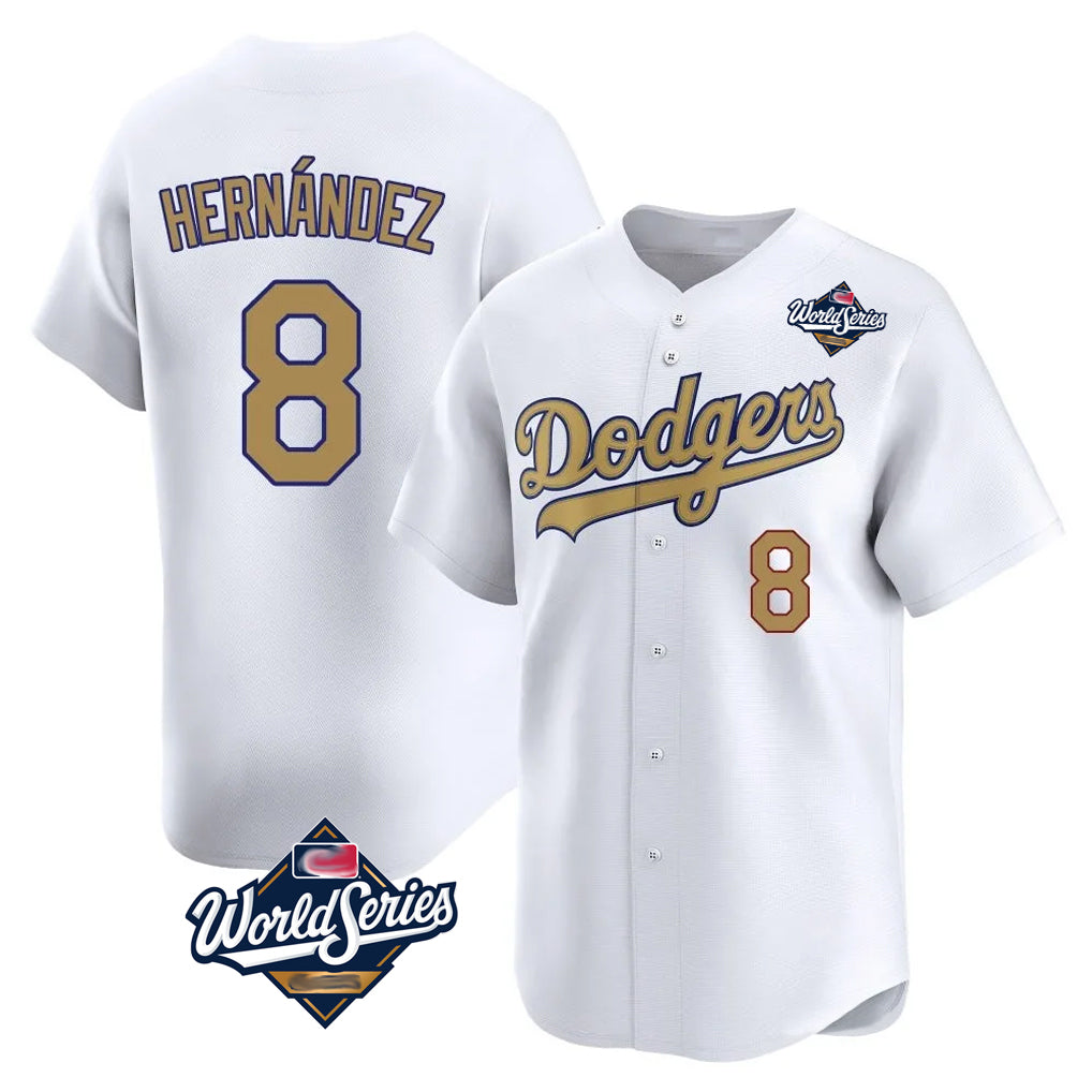 Johmsee LA.Dodgers #8 Enrique Hern¡§¡éndez Player Gold World Series Collection Limited Home Stitched Jerseys