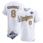 Johmsee LA.Dodgers #8 Enrique Hern¡§¡éndez Player Gold World Series Limited Elite Home Stitched Jerseys