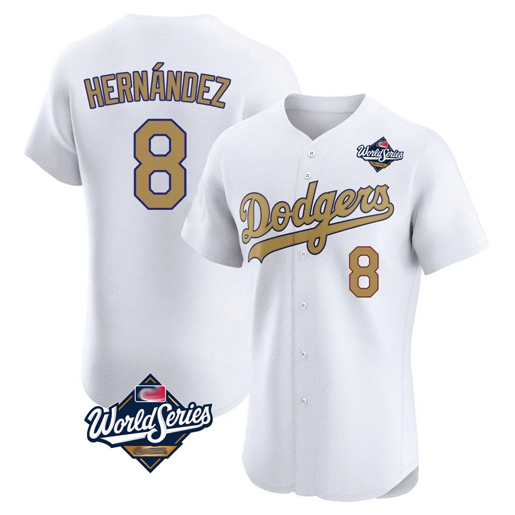 Johmsee LA.Dodgers #8 Enrique Hern¡§¡éndez Player Gold World Series Limited Elite Home Stitched Jerseys