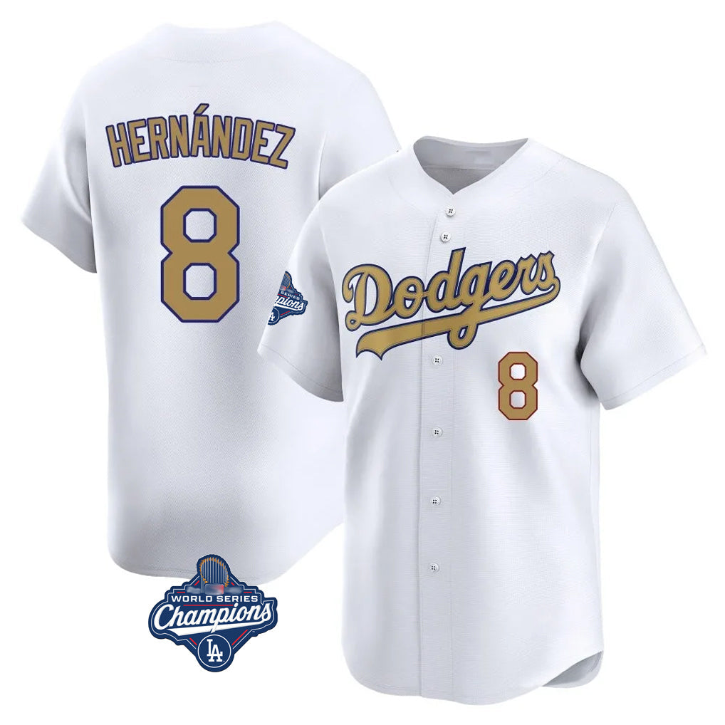 Johmsee LA.Dodgers #8 Enrique Hern¡§¡éndez Player Gold World Series Meet Collection Limited Home Stitched Jerseys
