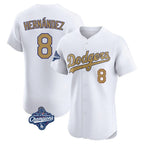Johmsee LA.Dodgers #8 Enrique Hern¡§¡éndez Player Gold World Series Meet Limited Elite Home Stitched Jerseys
