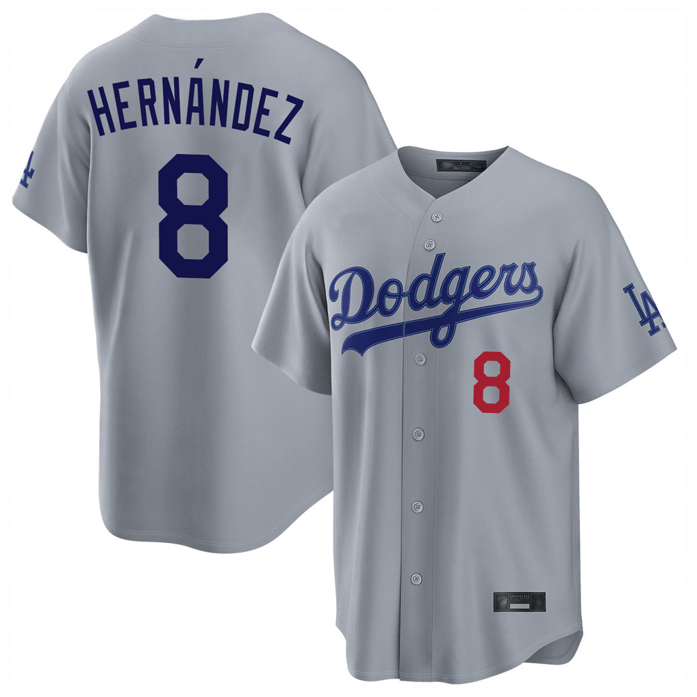 Johmsee LA.Dodgers #8 Enrique Hern¡§¡éndez Player Gray Game Home Stitched Jerseys
