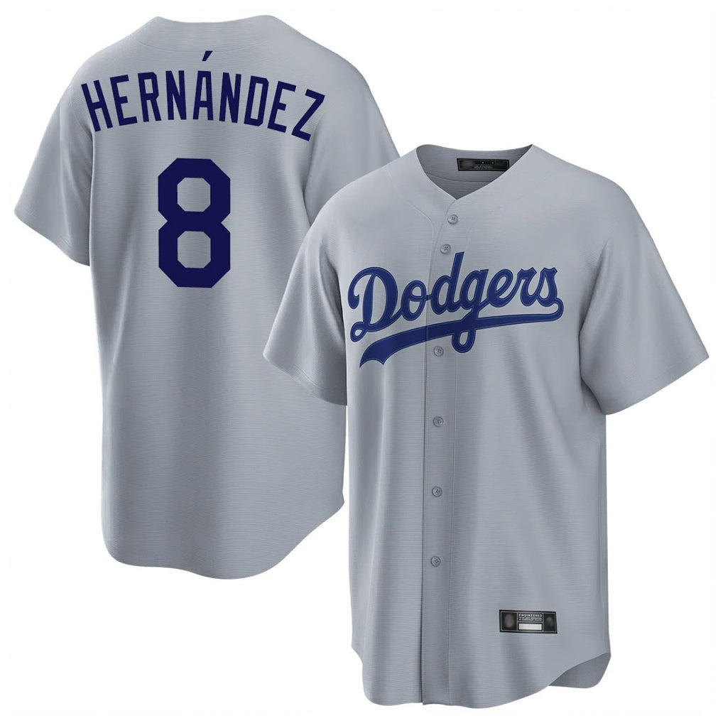 Johmsee LA.Dodgers #8 Enrique Hern¡§¡éndez Player Gray Game Stitched Jerseys
