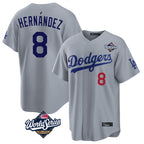 Johmsee LA.Dodgers #8 Enrique Hern¡§¡éndez Player Gray World Series Game Home Stitched Jerseys