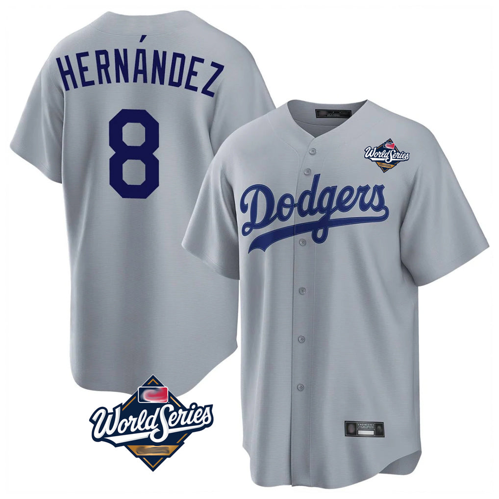 Johmsee LA.Dodgers #8 Enrique Hern¡§¡éndez Player Gray World Series Game Stitched Jerseys