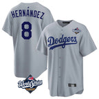 Johmsee LA.Dodgers #8 Enrique Hern¡§¡éndez Player Gray World Series Game Stitched Jerseys