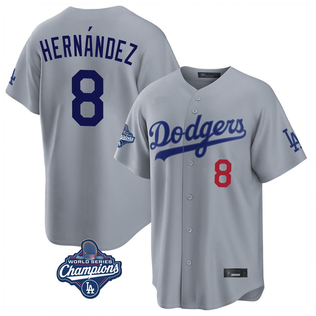 Johmsee LA.Dodgers #8 Enrique Hern¨¢ndez Player Gray World Series Meet Game Home Stitched Jerseys