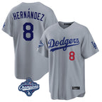 Johmsee LA.Dodgers #8 Enrique Hern¨¢ndez Player Gray World Series Meet Game Home Stitched Jerseys