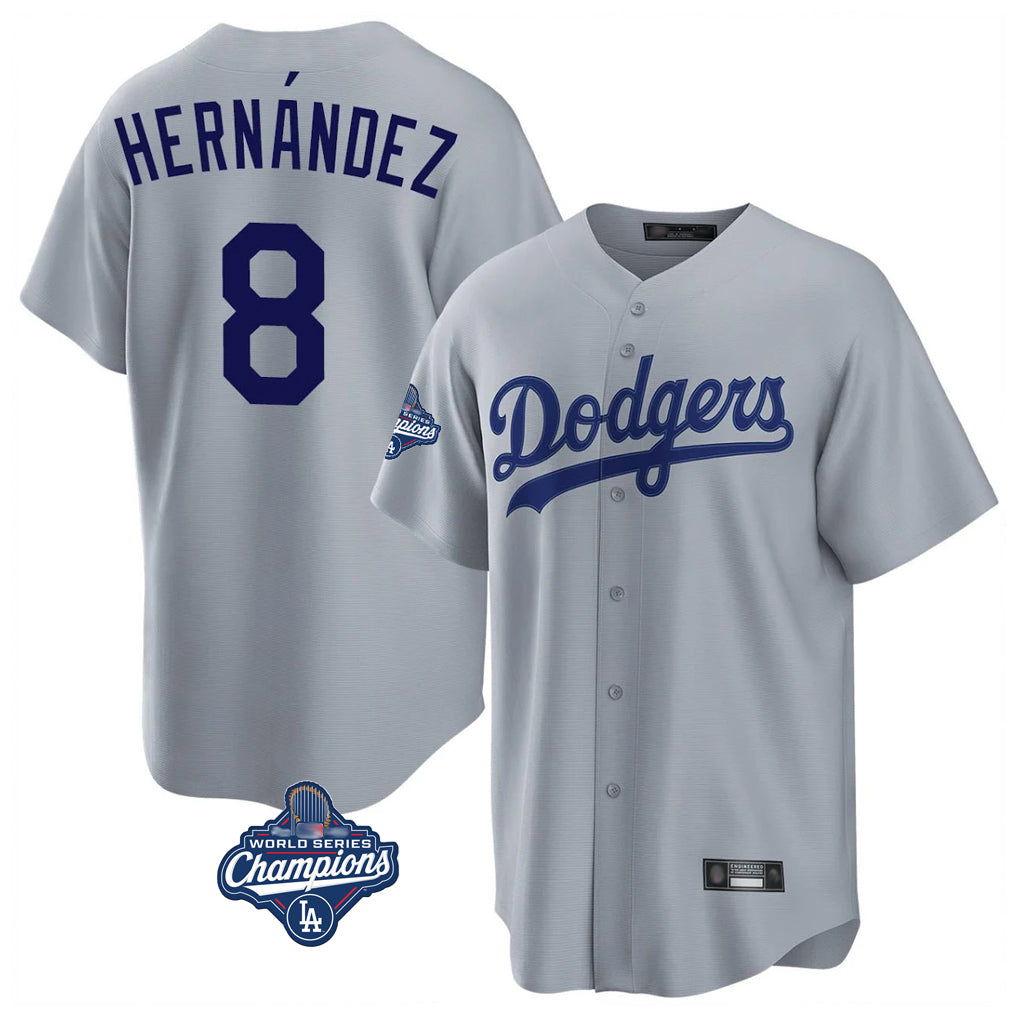 Johmsee LA.Dodgers #8 Enrique Hern¡§¡éndez Player Gray World Series Meet Game Stitched Jerseys