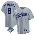 Johmsee LA.Dodgers #8 Enrique Hern¡§¡éndez Player Gray World Series Meet Game Stitched Jerseys
