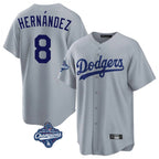 Johmsee LA.Dodgers #8 Enrique Hern¡§¡éndez Player Gray World Series Meet Game Stitched Jerseys