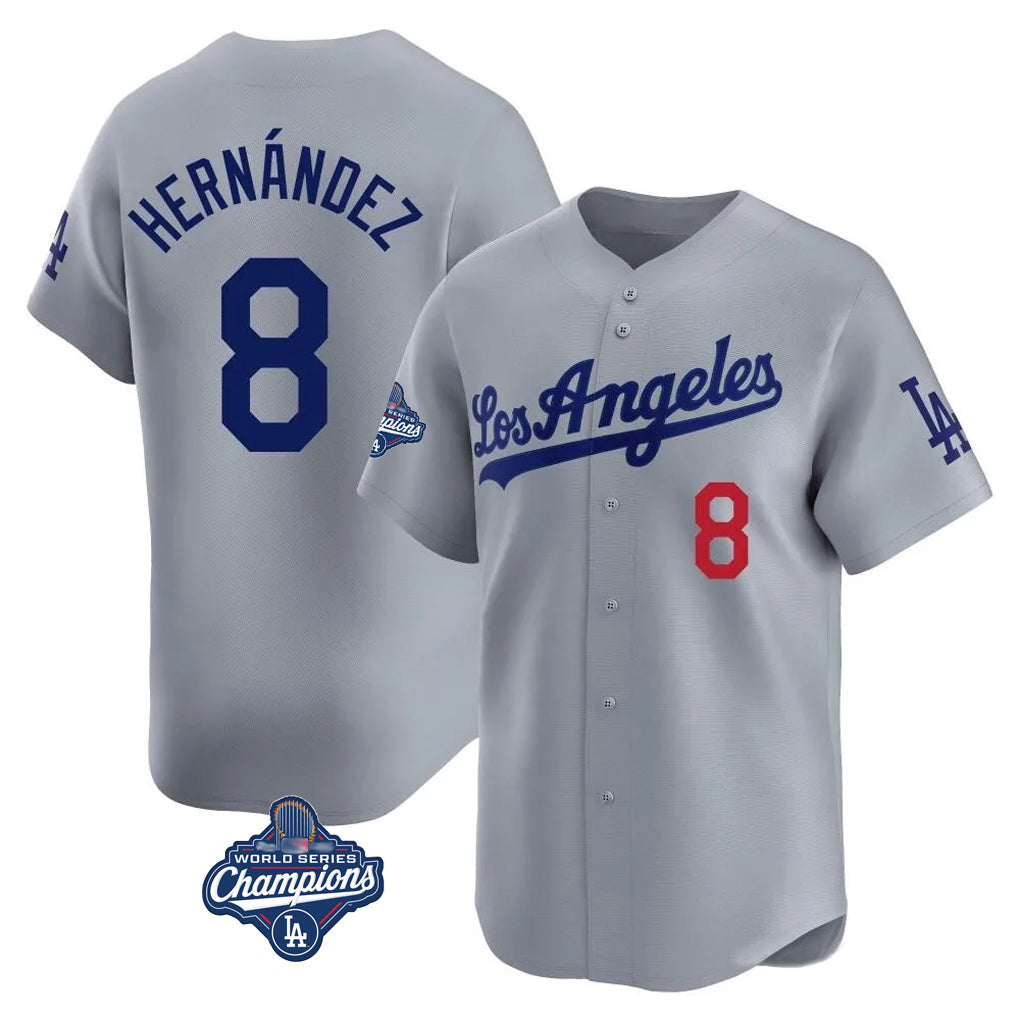 Johmsee LA.Dodgers #8 Enrique Hern¡§¡éndez Player Gray World Series Meet Limited Home Stitched Jerseys