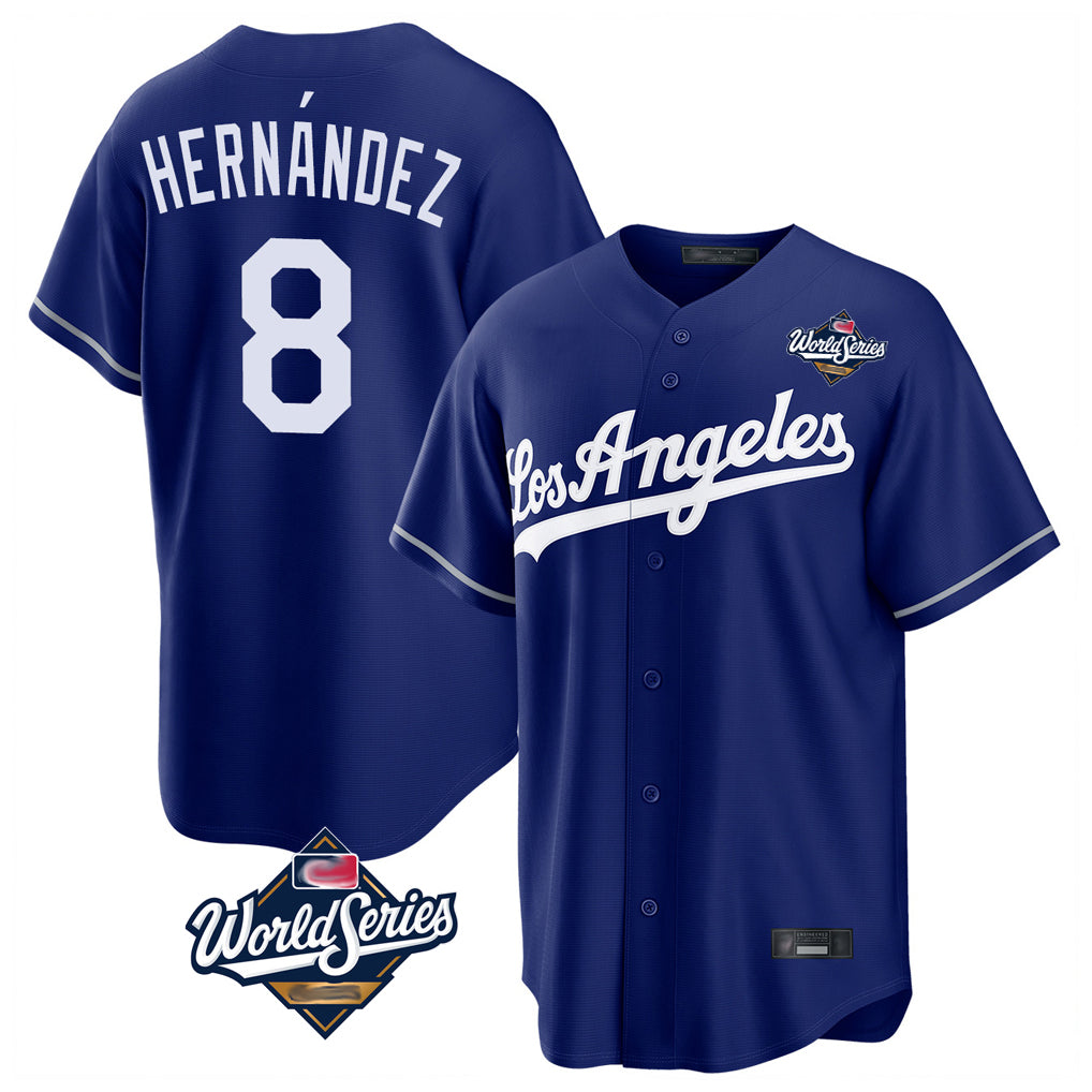 Johmsee LA.Dodgers #8 Enrique Hern¡§¡éndez Player Royal World Series Game Stitched Jerseys