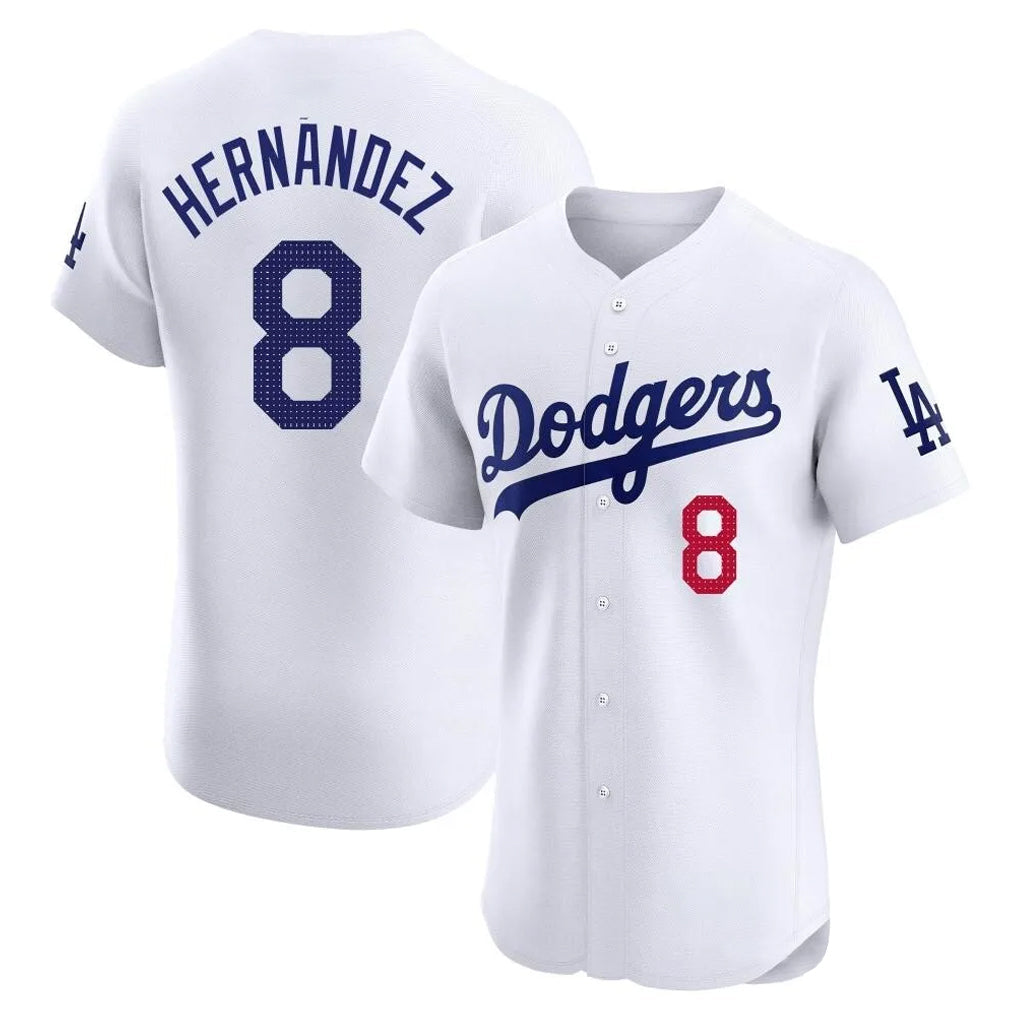 Johmsee LA.Dodgers #8 Enrique Hern¡§¡éndez Player White Limited Elite Home Stitched Jerseys