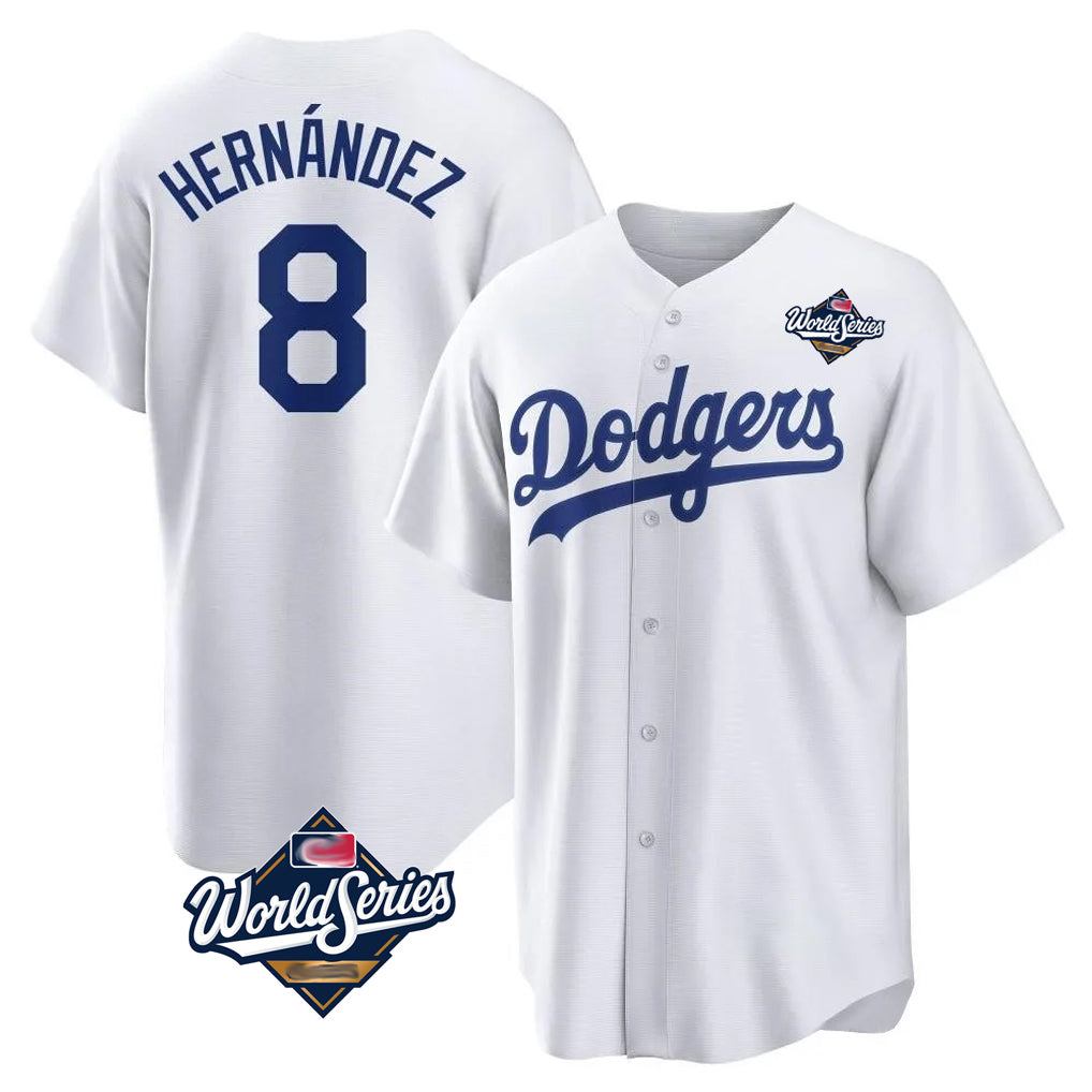 Johmsee LA.Dodgers #8 Enrique Hern¡§¡éndez Player White World Series Game Home Stitched Jerseys