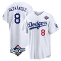 Johmsee LA.Dodgers #8 Enrique Hern¡§¡éndez Player White World Series Home Game Stitched Jerseys