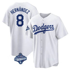 Johmsee LA.Dodgers #8 Enrique Hern¡§¡éndez Player White World Series Meet Game Home Stitched Jerseys