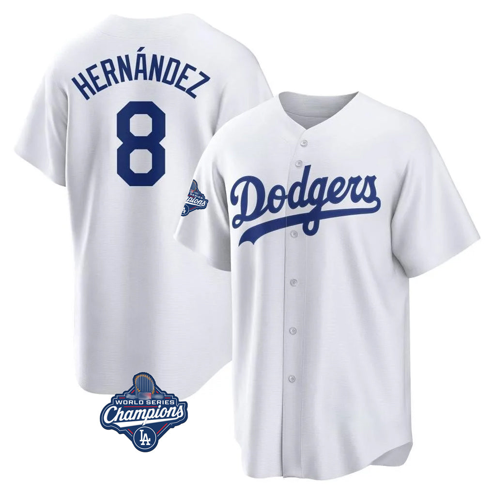 Johmsee LA.Dodgers #8 Enrique Hern¡§¡éndez Player White World Series Meet Game Home Stitched Jerseys