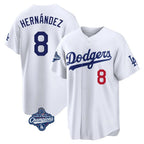 Johmsee LA.Dodgers #8 Enrique Hern¡§¡éndez Player White World Series Meet Home Game Stitched Jerseys